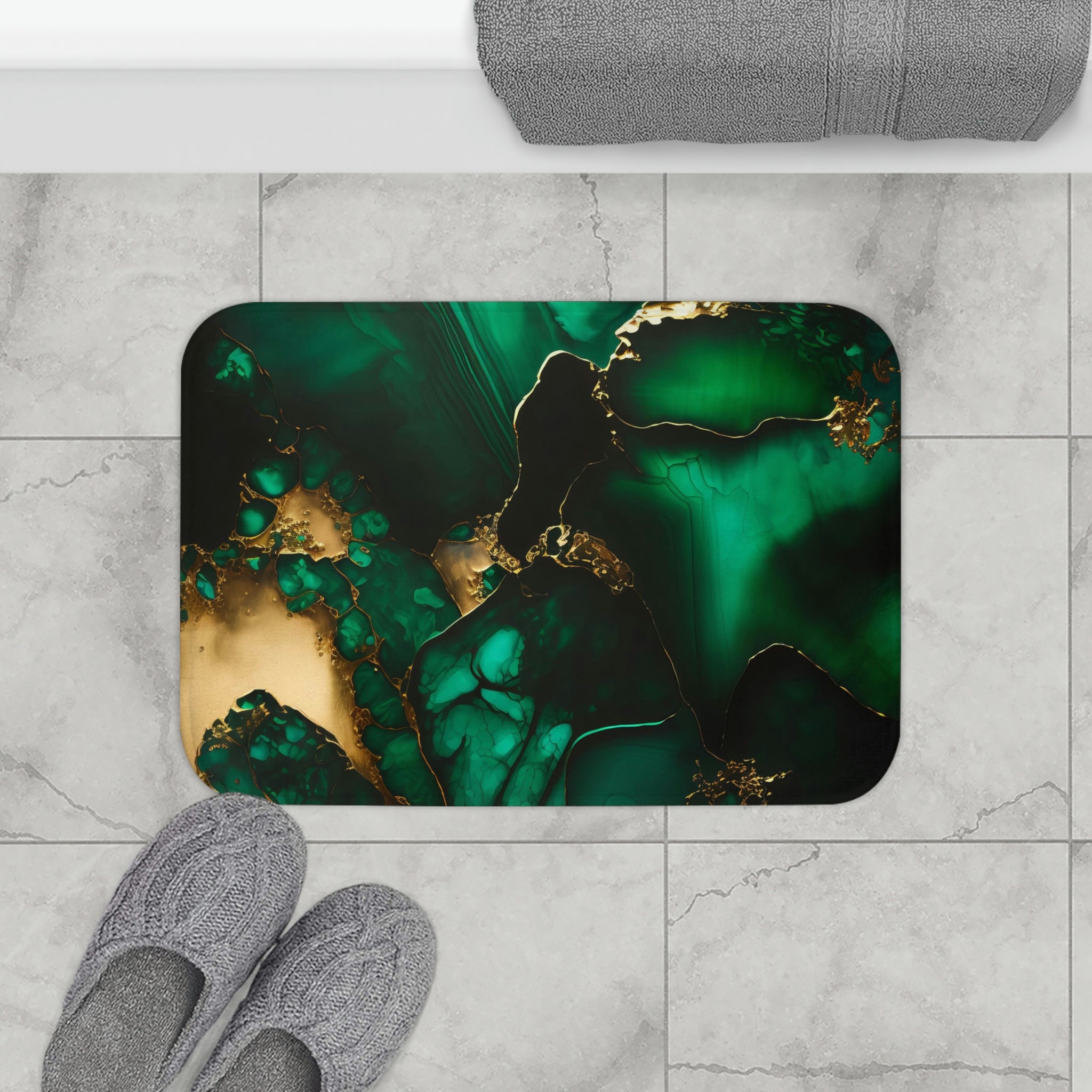 Abstract Dark, Kitchen Bath Mat | Jade Green Earthy Ombre