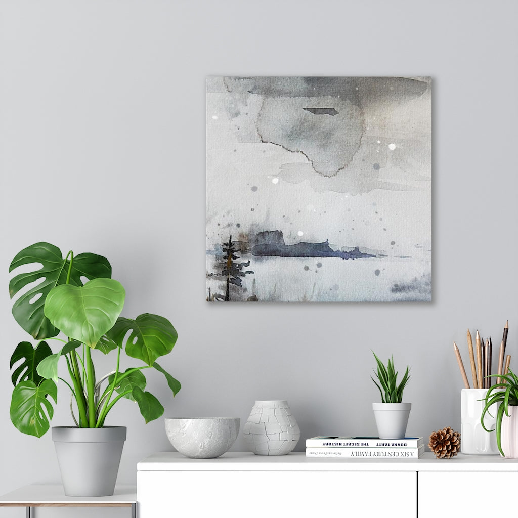 WHIMSICAL WALL CANVAS ART | Grey Navy Blue Black Lake