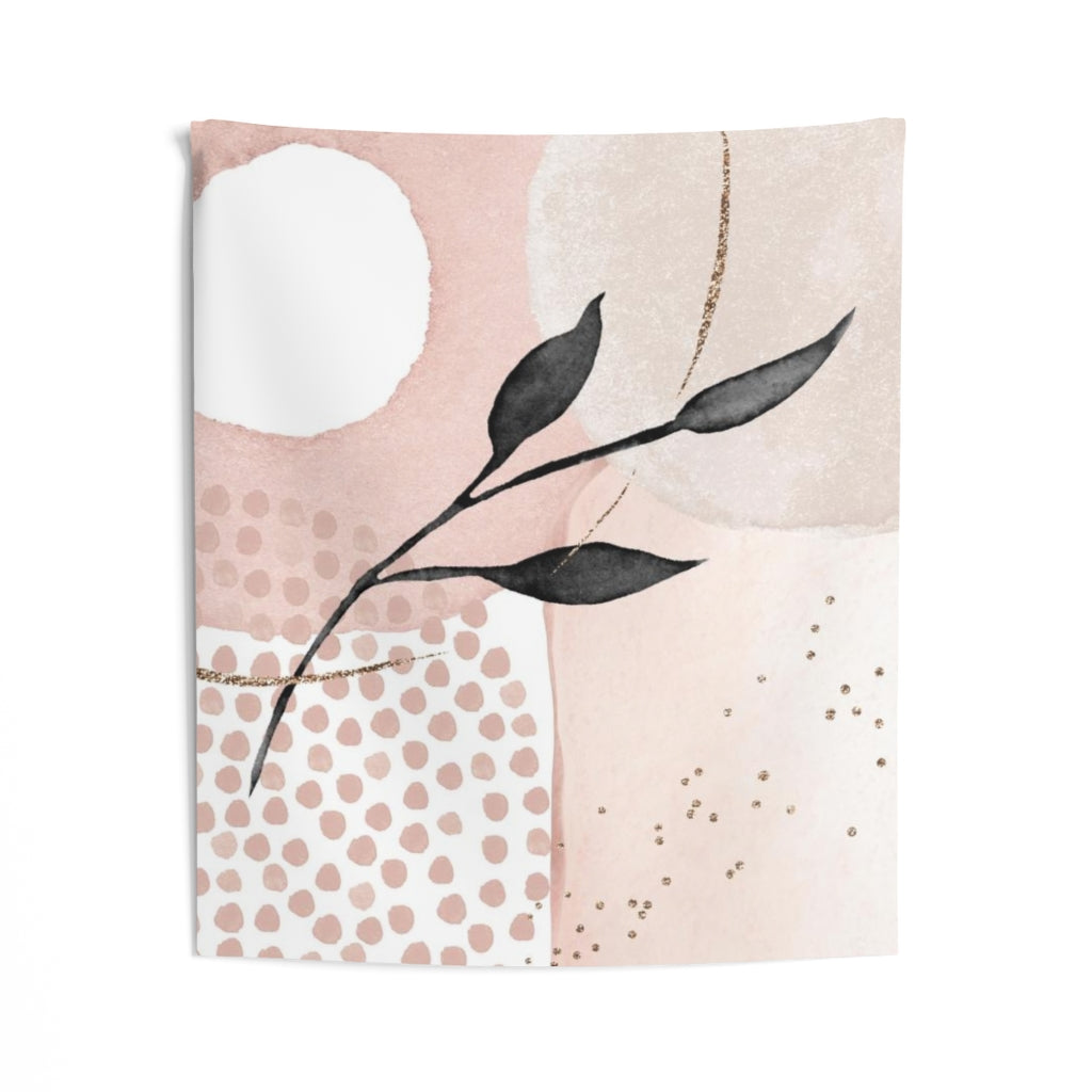 Floral Tapestry | Blush Pink Beige Black Leaves