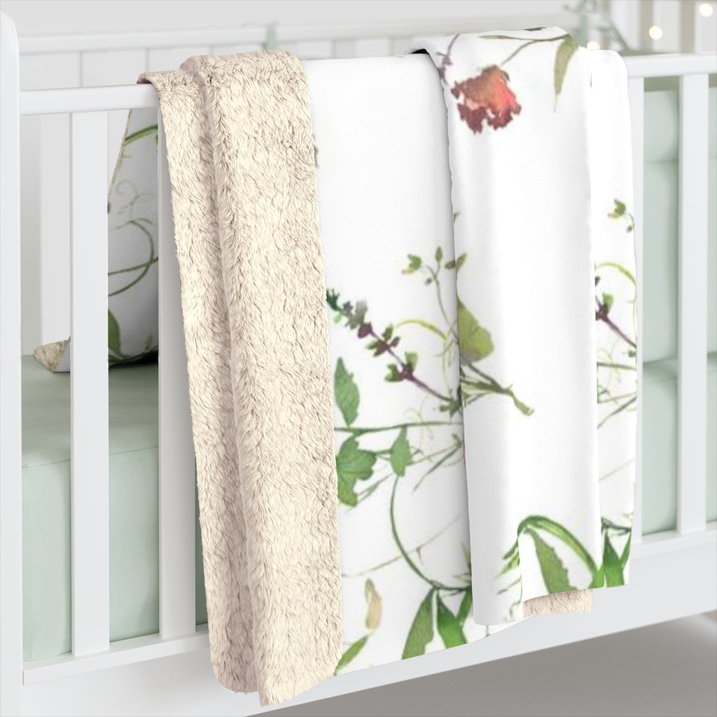 Floral Comfy Blanket | White Red Green Meadow Flowers