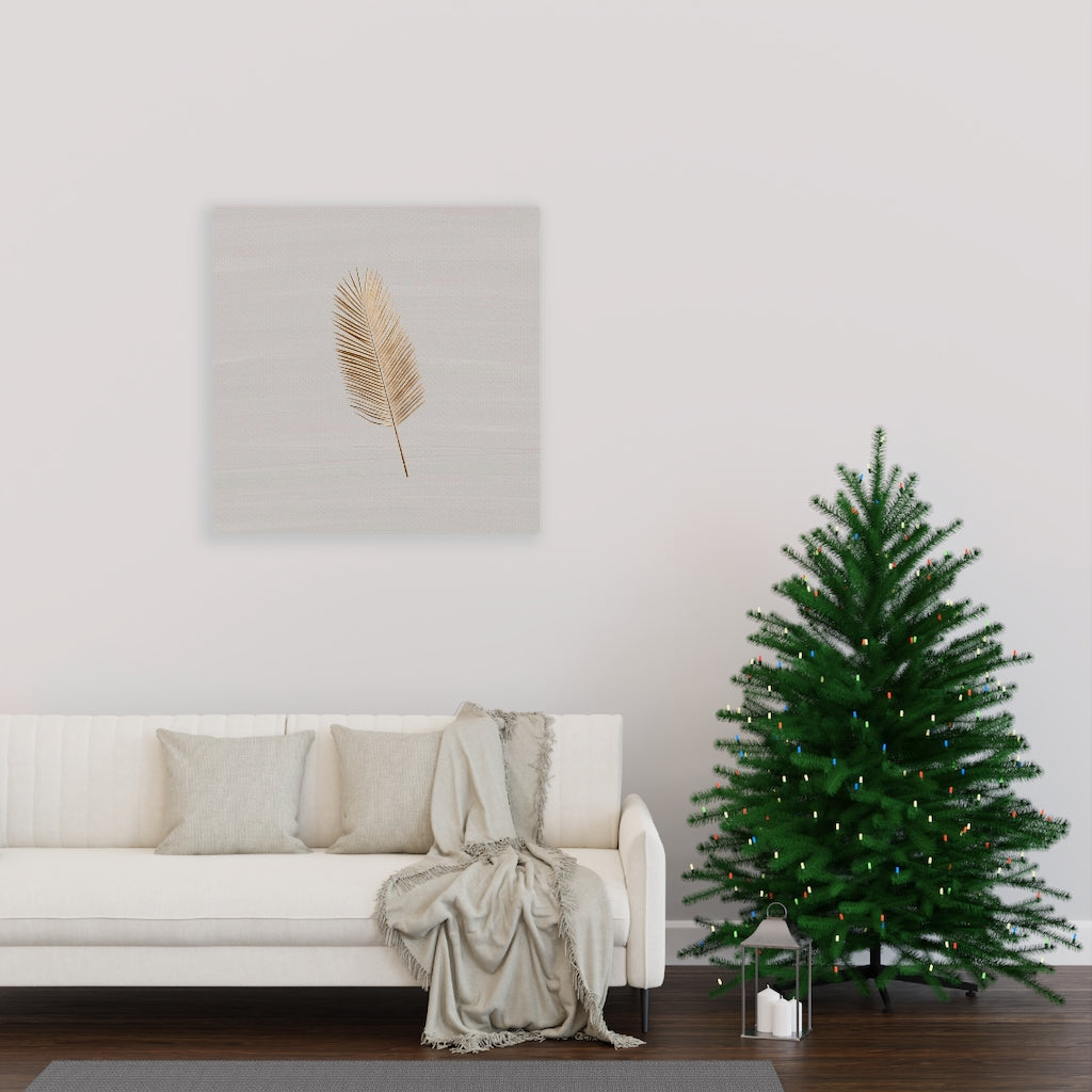 Modern Wall Canvas Art | Beige Gold Feather