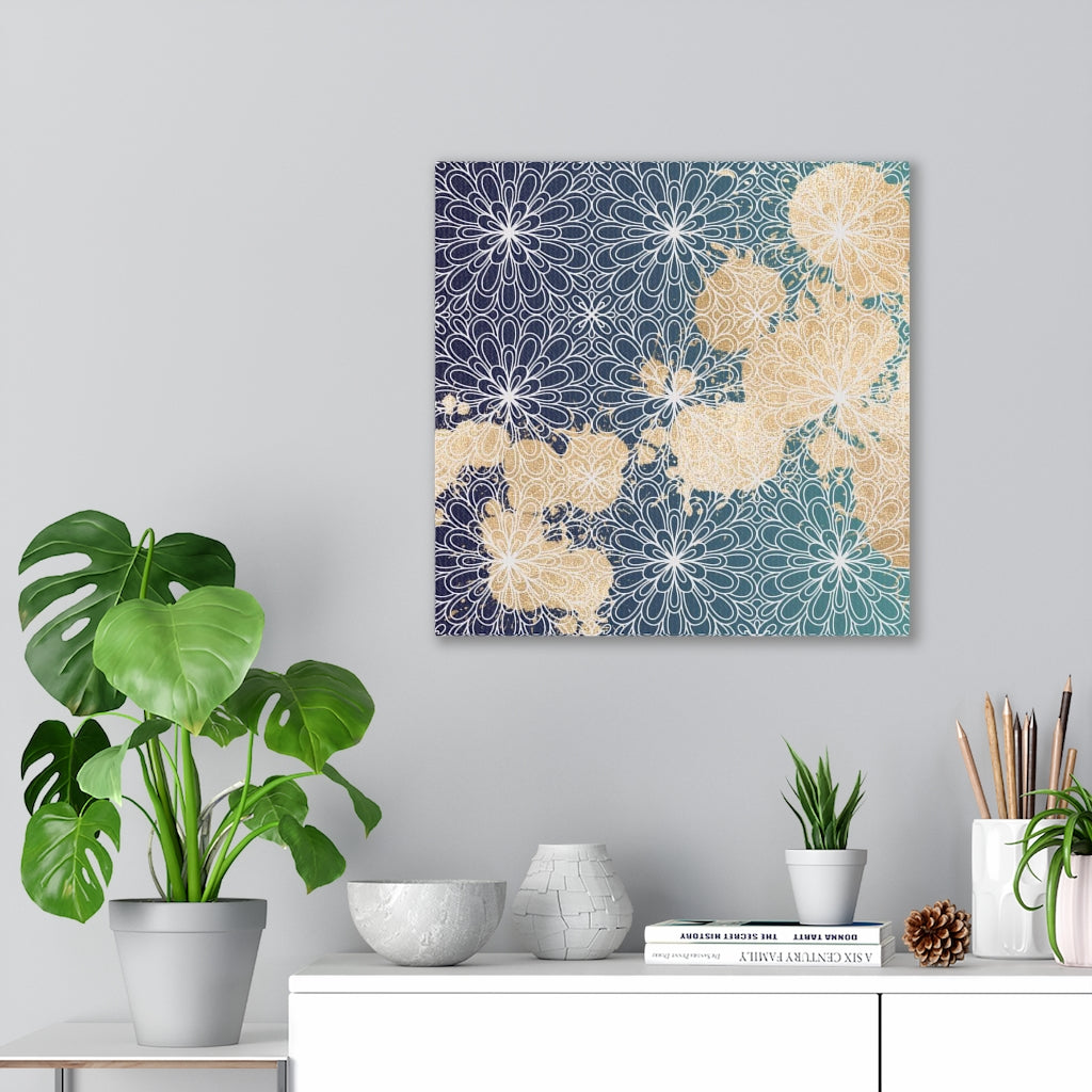 FLORAL CANVAS ART | Teal Navy Beige