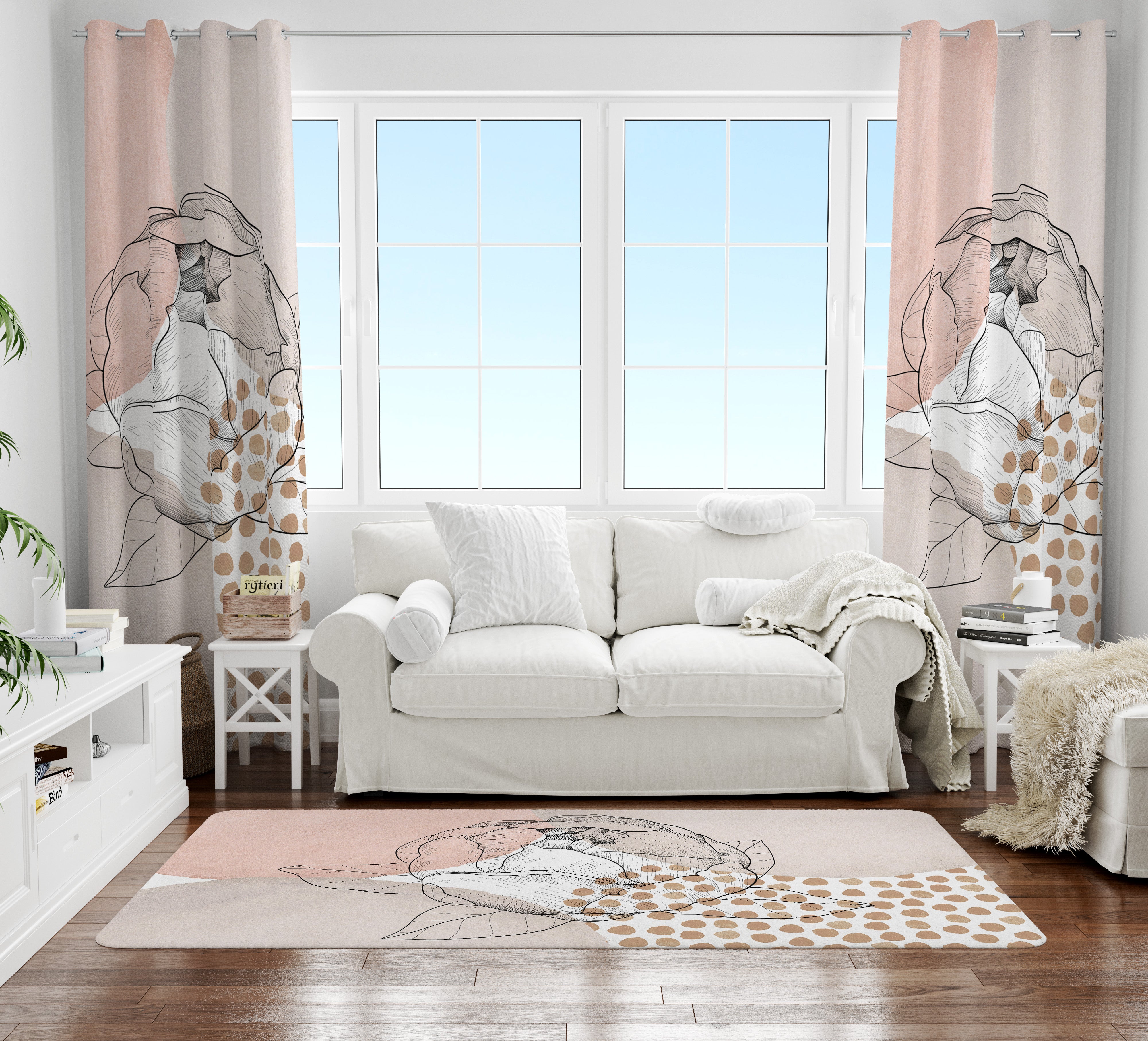 Abstract Area Rug | Blush Pink Beige Floral