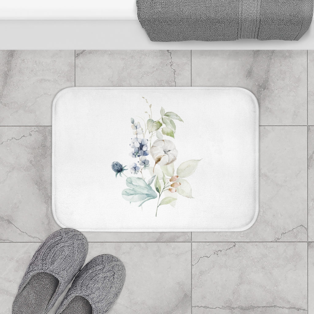Pastel Blue Green Floral Bath Mat