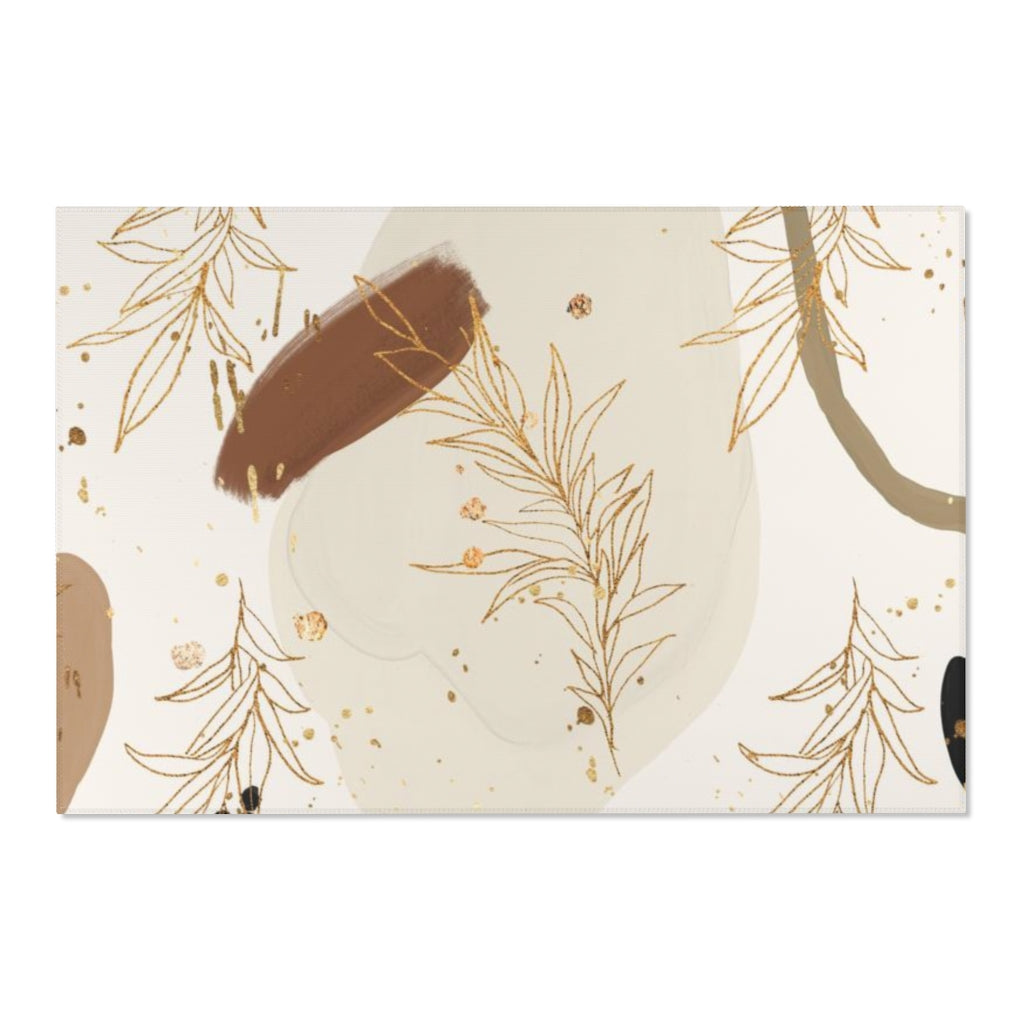 Floral Area Rug | Organic Rust Beige Gold Leaves