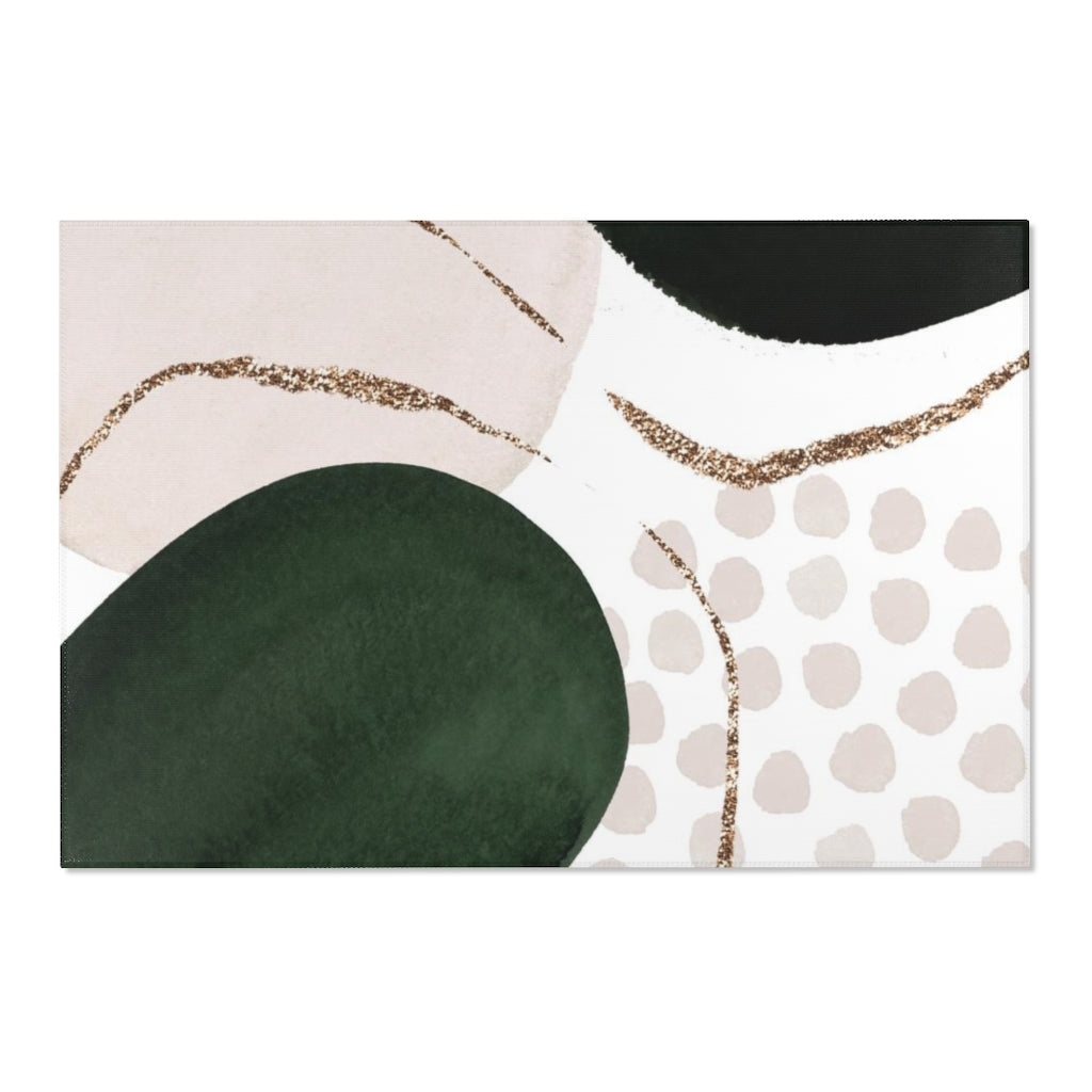 Abstract Area Rug | Green Beige Black Cream Gold