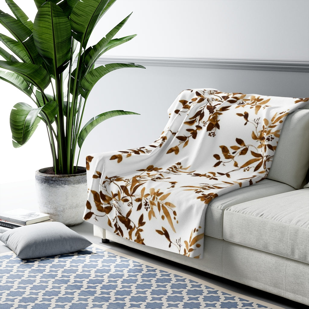 Floral Boho Comfy Blanket | Sienna Brown Leaves
