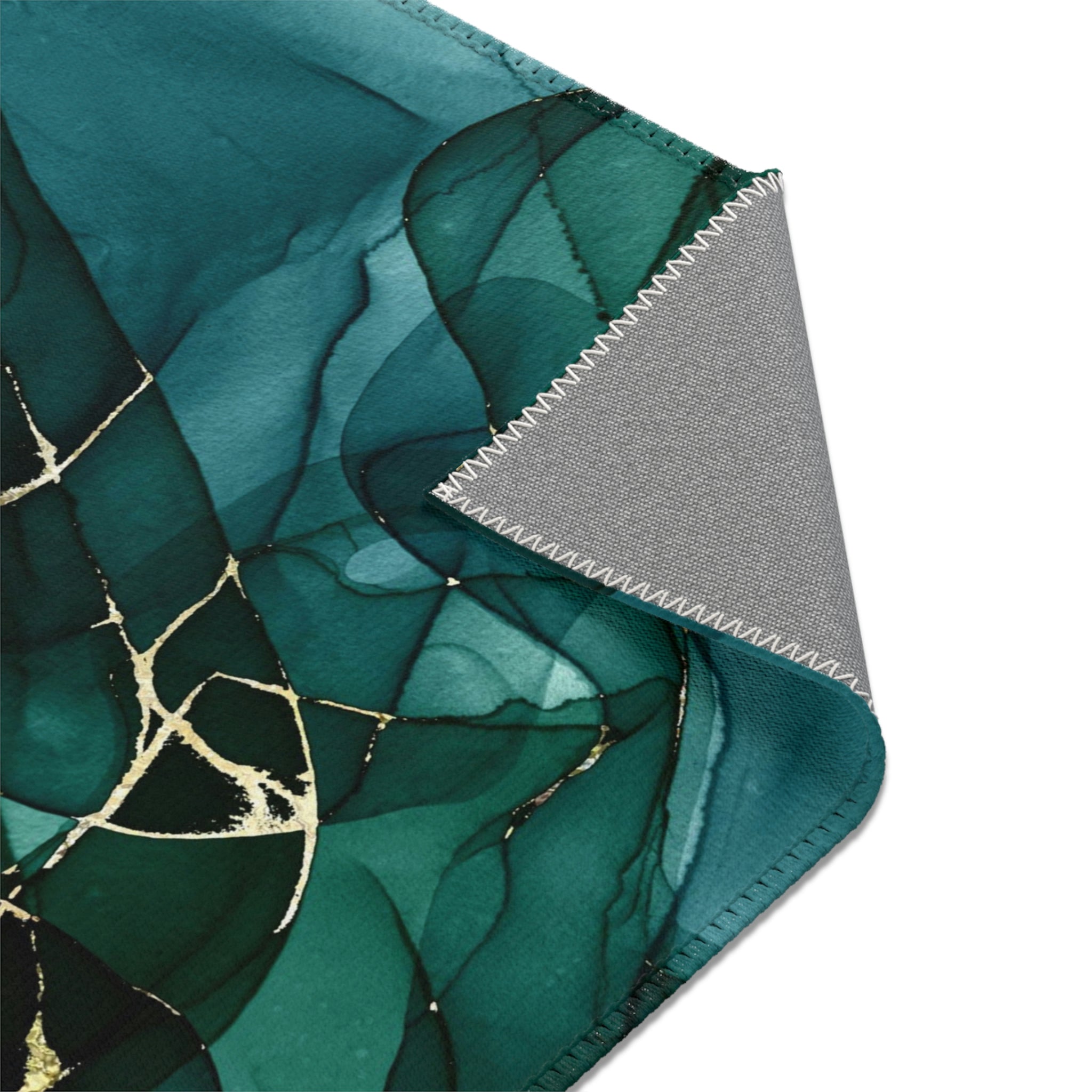 Green Abstract Area Rug | Navy Blue Teal