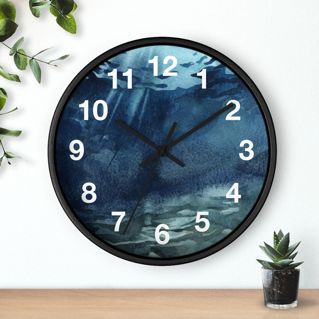 Marble Print, Navy Teal | Wood Wall Clock 10"