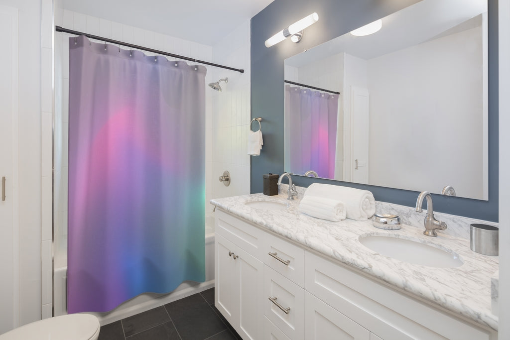Abstract Shower Curtain | Lavender Pink Ombre Holographic Bathroom Decor