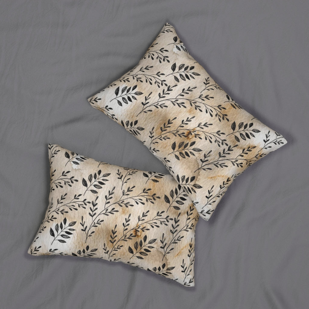 Floral Boho Lumbar Pillow | White Brown Black