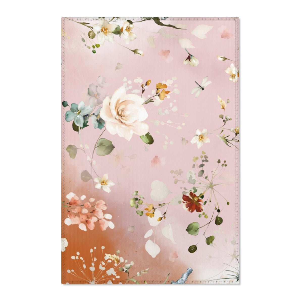 Floral Area Rug | Pastel Pink Orange Ombre Blossoms