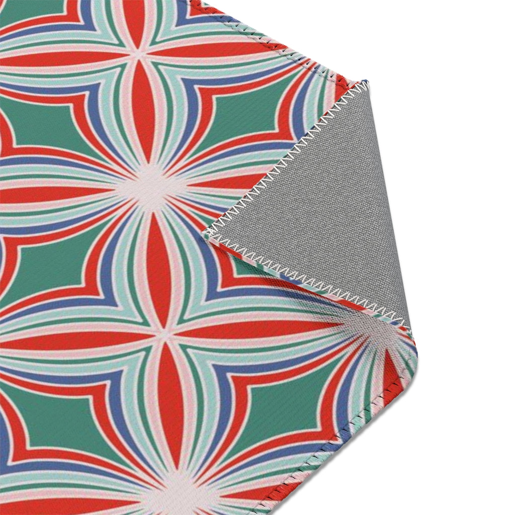 Abstract Boho Area Rug | Green Red Pattern