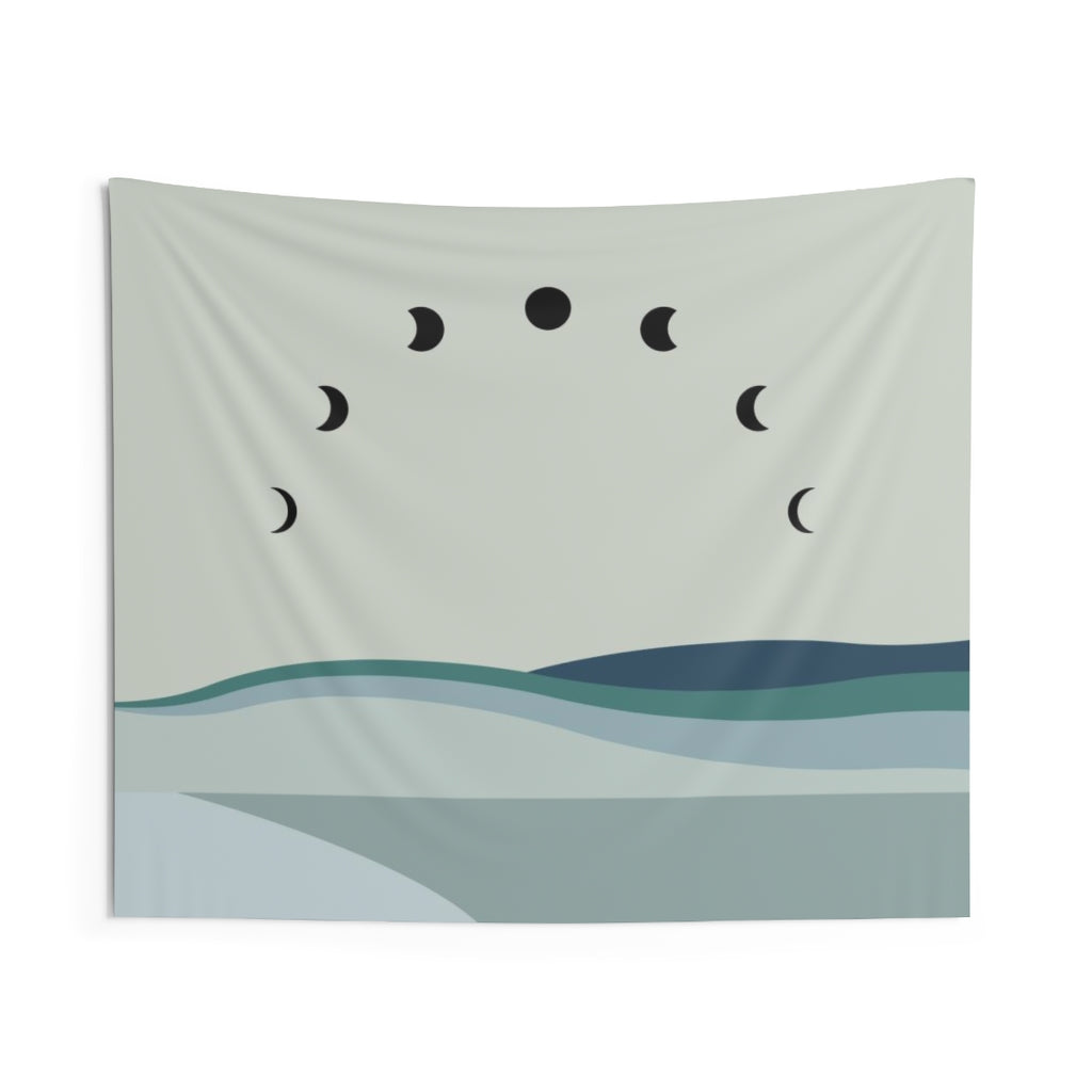 Abstract Tapestry | Sage Green Pastel Blue Moon Phases