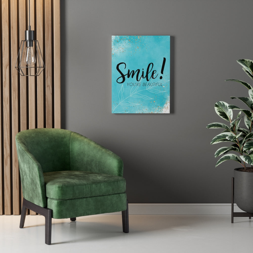 WITH SAYING WALL CANVAS ART | Teal | Smile, You're Beautiful