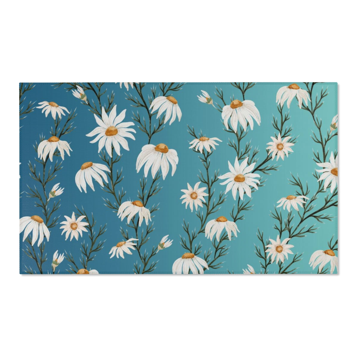 Floral Area Rug | Navy Teal Ombre Daisies