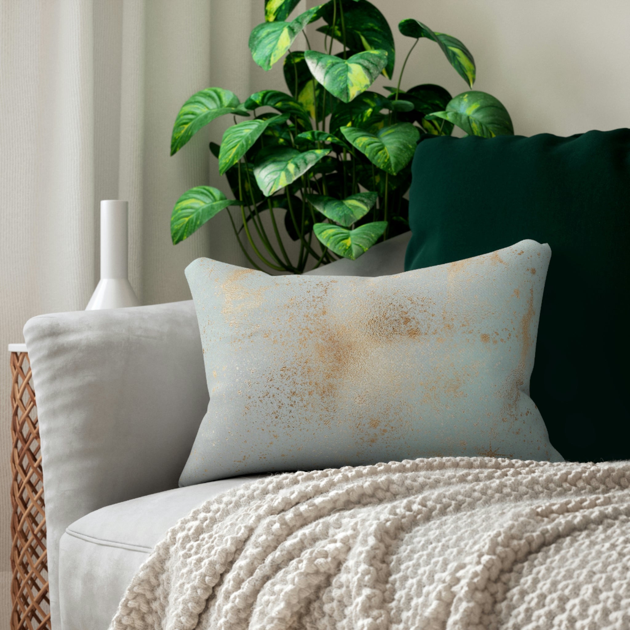 Abstract Lumbar Pillow | Mint Blue Green Beige, Minimalist