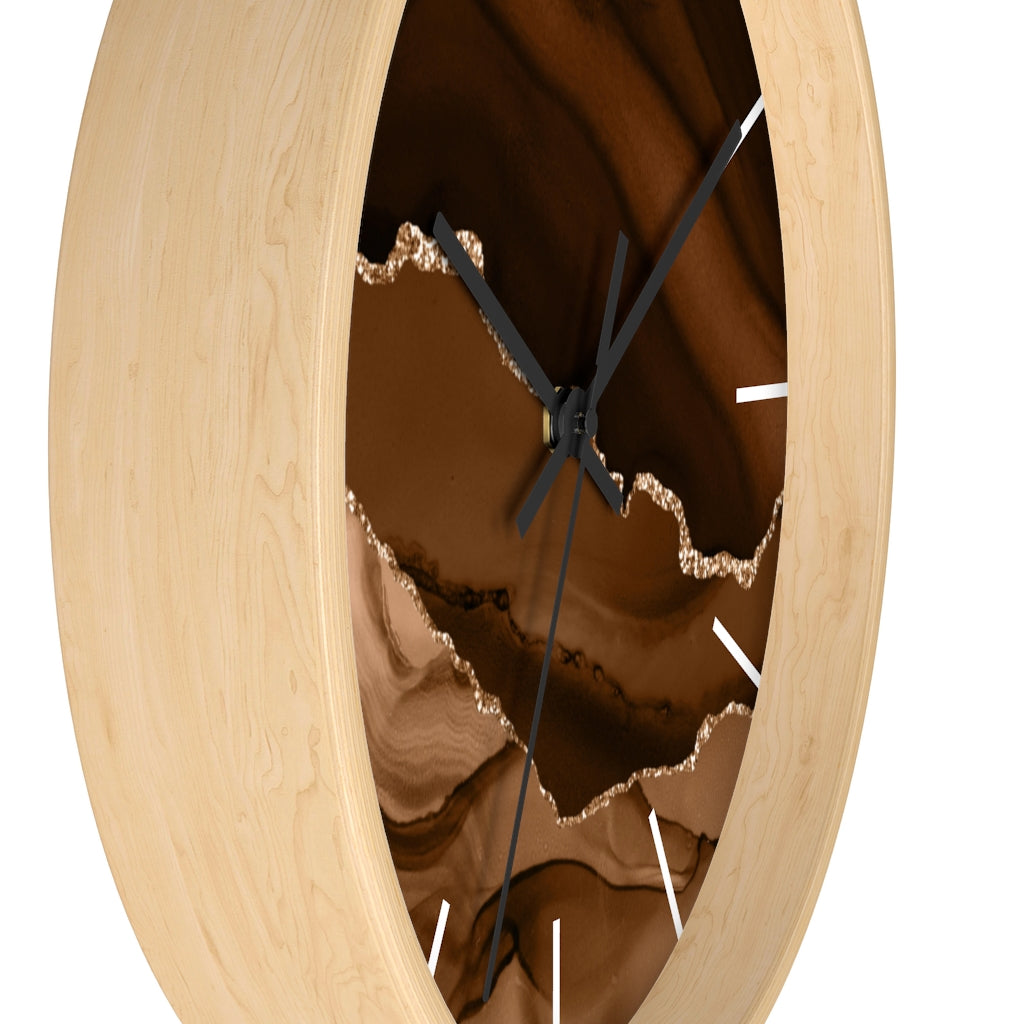 Marble Print, Wood, Wall Clock, Beige Brown 10"