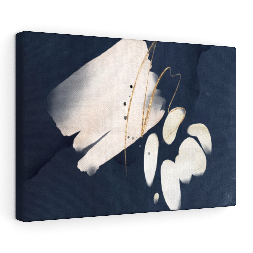 Navy blue, cream and white abstract canvas art, detail of the design