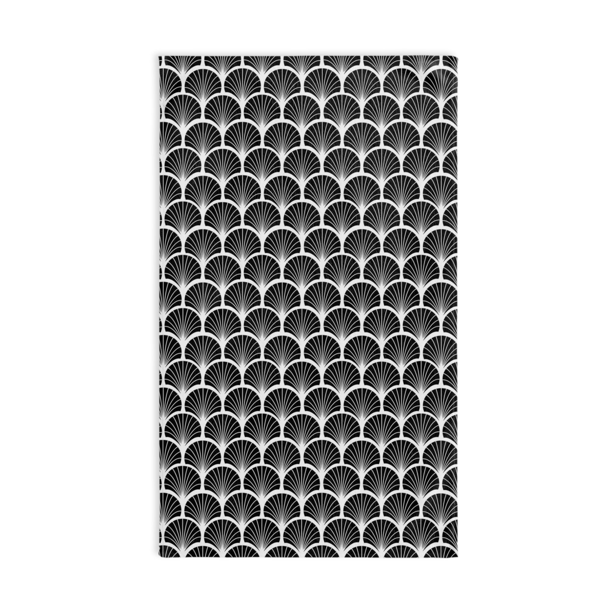 Kitchen, Bath Hand Towel | Art Deco Black and White Fan Shell