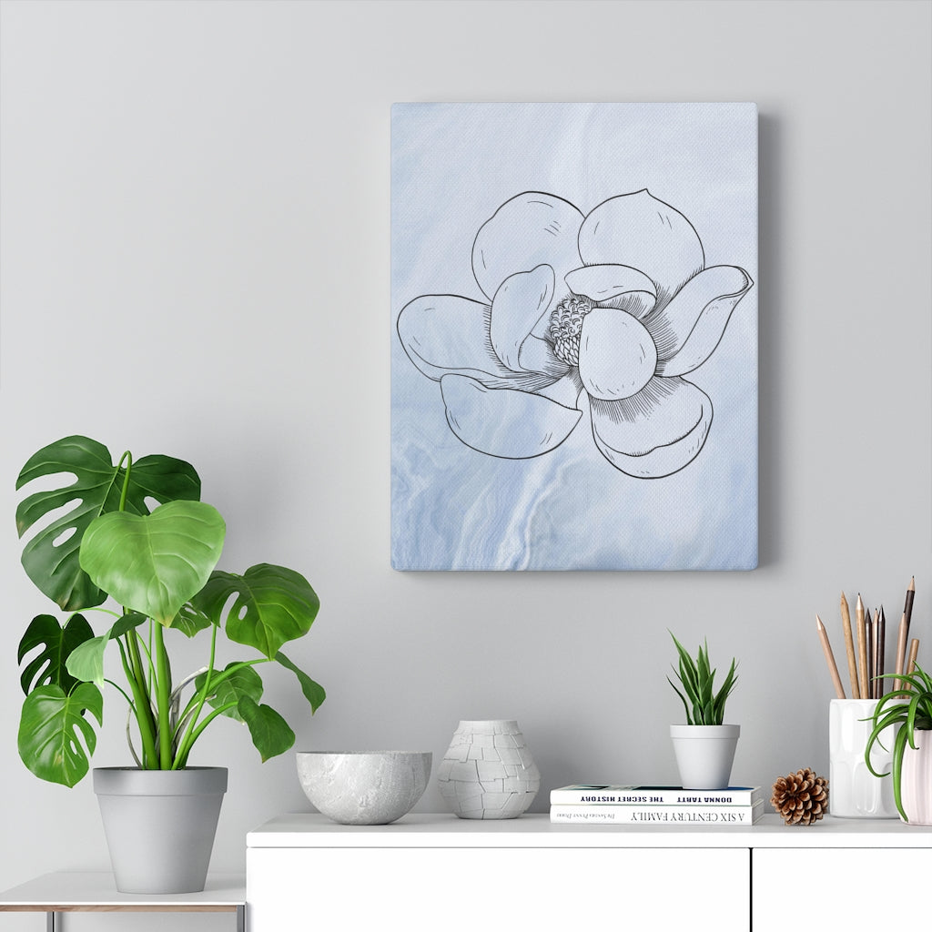 FLORAL CANVAS ART | Blue White Line Art Lotus
