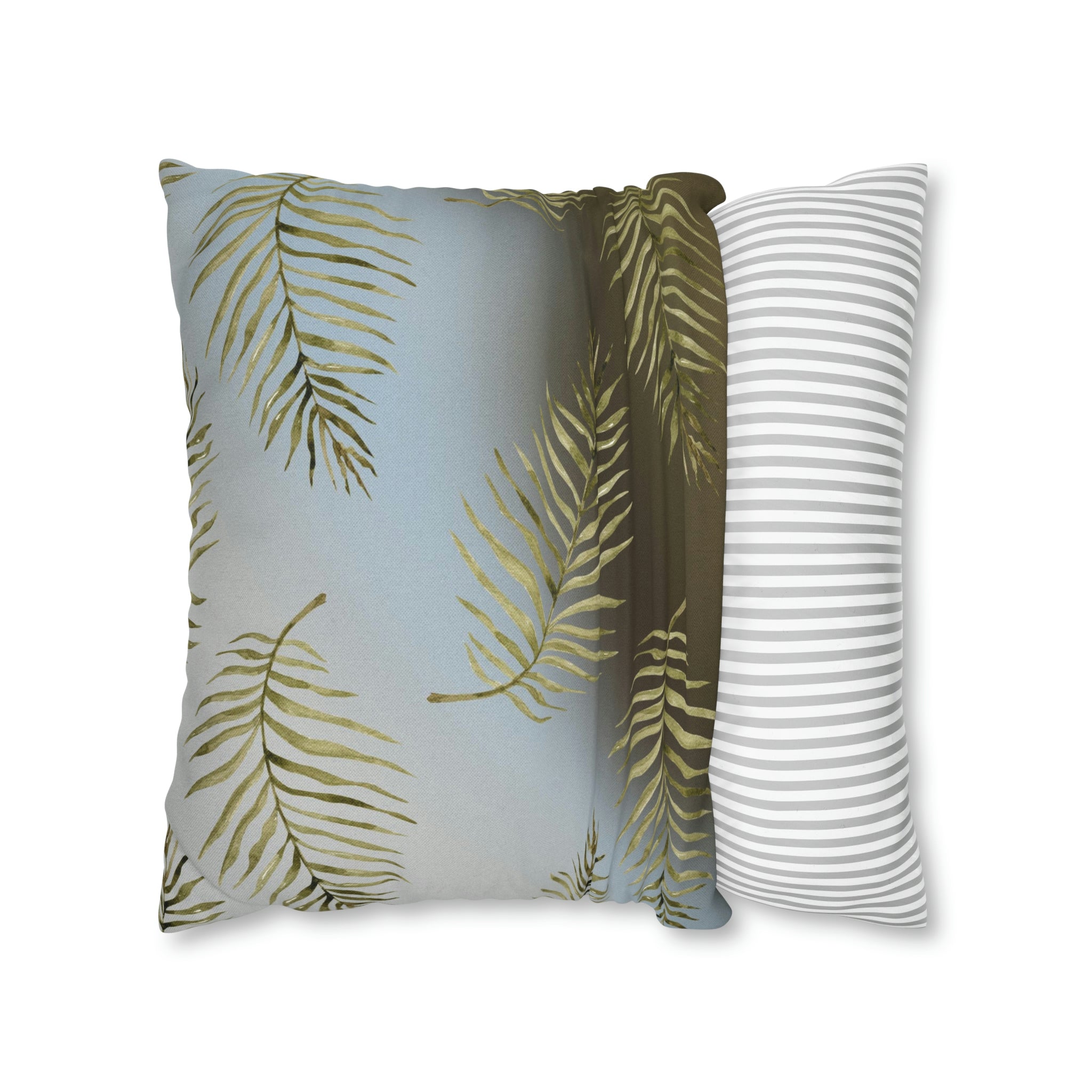 Floral Boho Pillow Cover | Palm Leaves Blue Beige