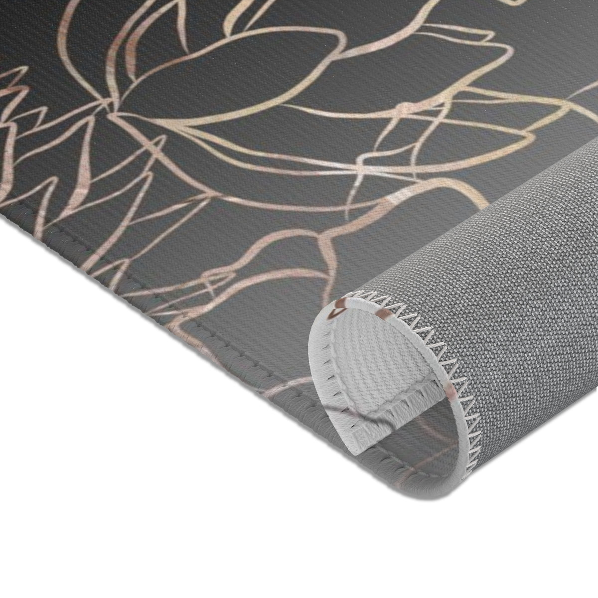 Floral Area Rug | Black White Ombre Gold Roses