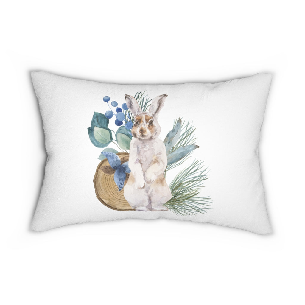 Whimsical Boho Lumbar Pillow | White | Forest Rabbit