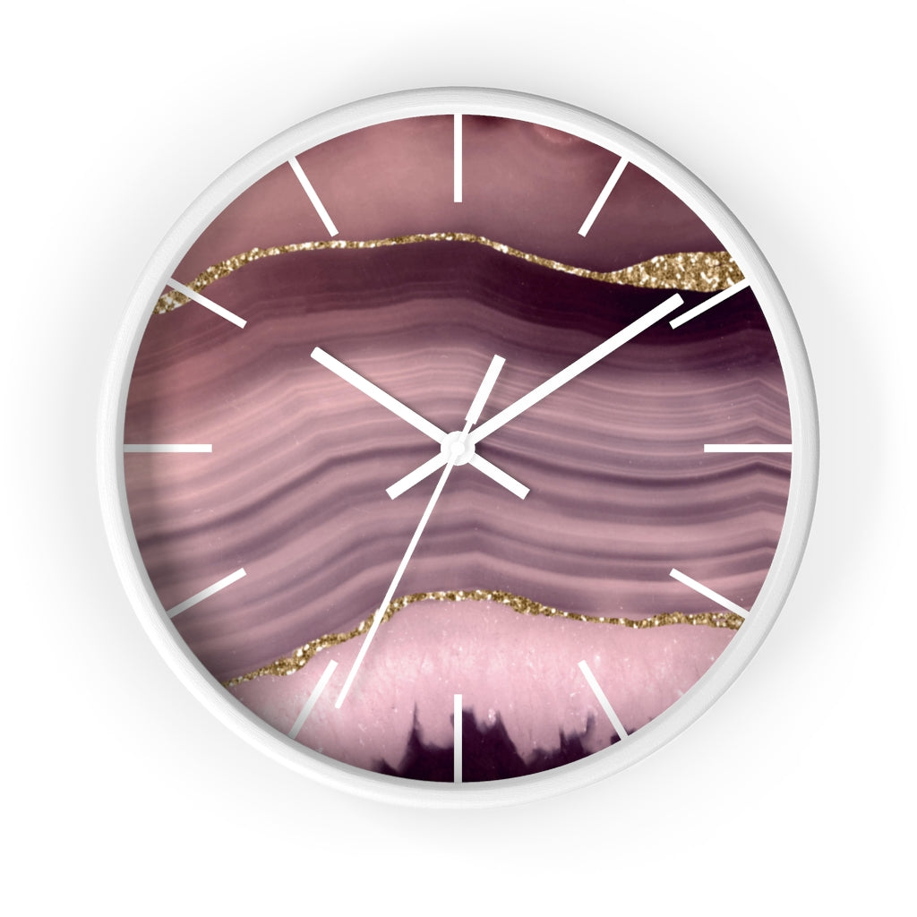 Marble Print, Wood, Wall Clock, Lavender Gold 10"