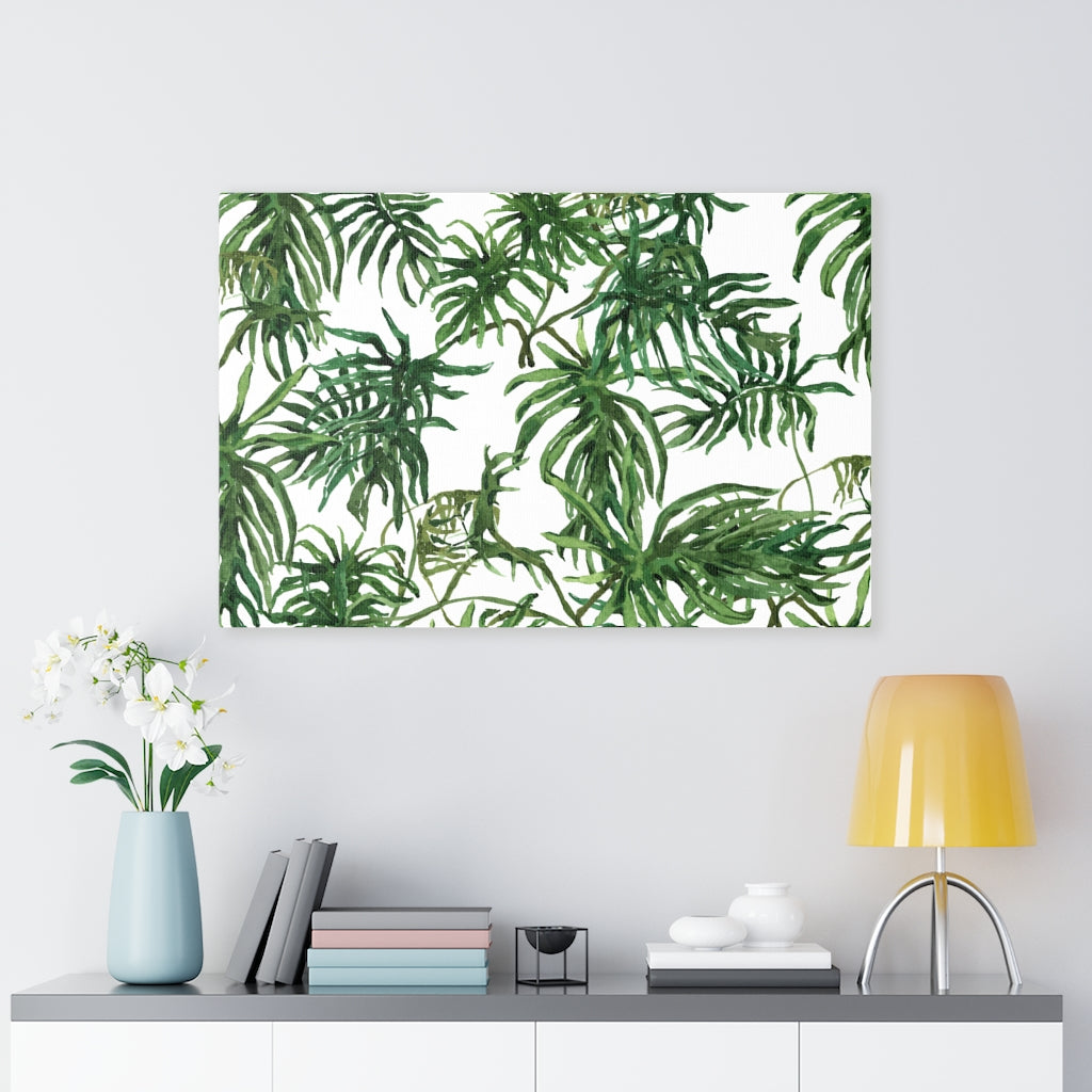 FLORAL CANVAS ART | White Green Jungle Leaves