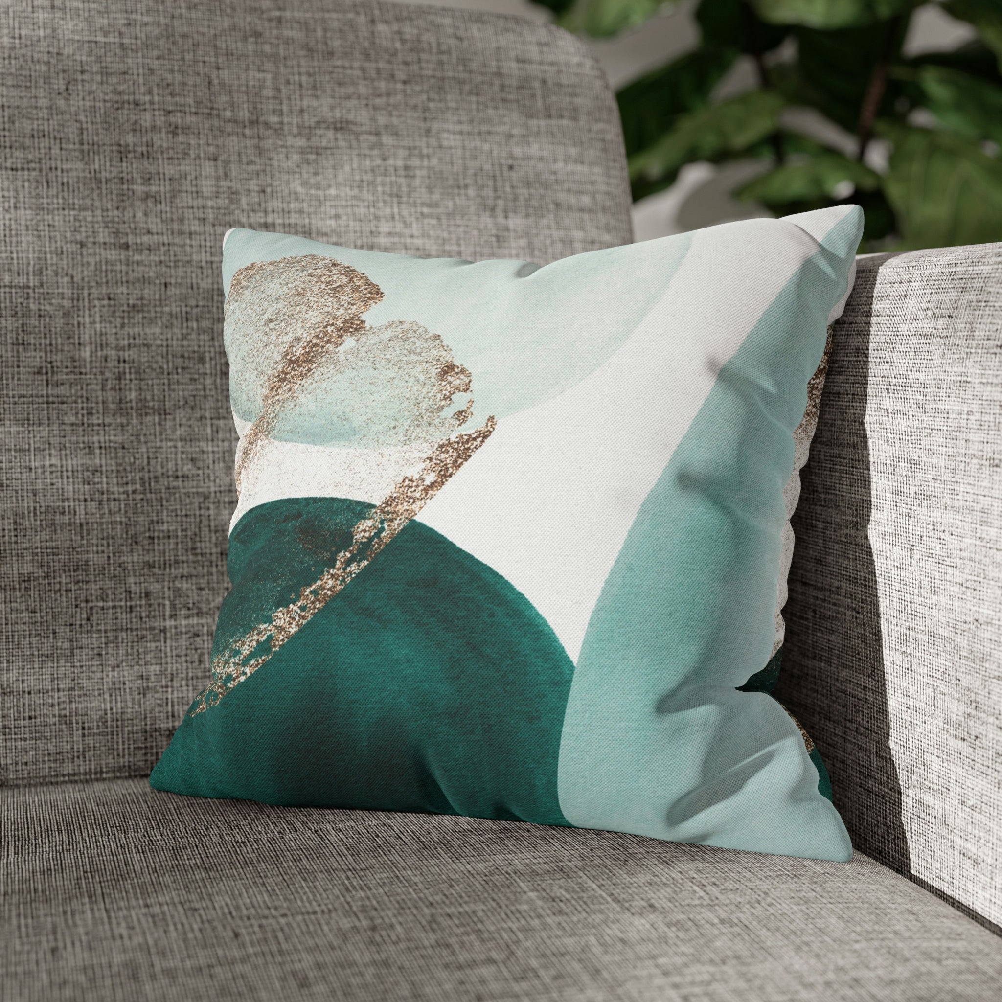 Abstract Boho Pillow Cover | Green Teal Gold