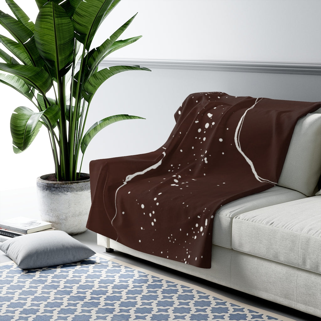 Boho chic, Abstract Lines, Chocolate Brown White Blanket,
