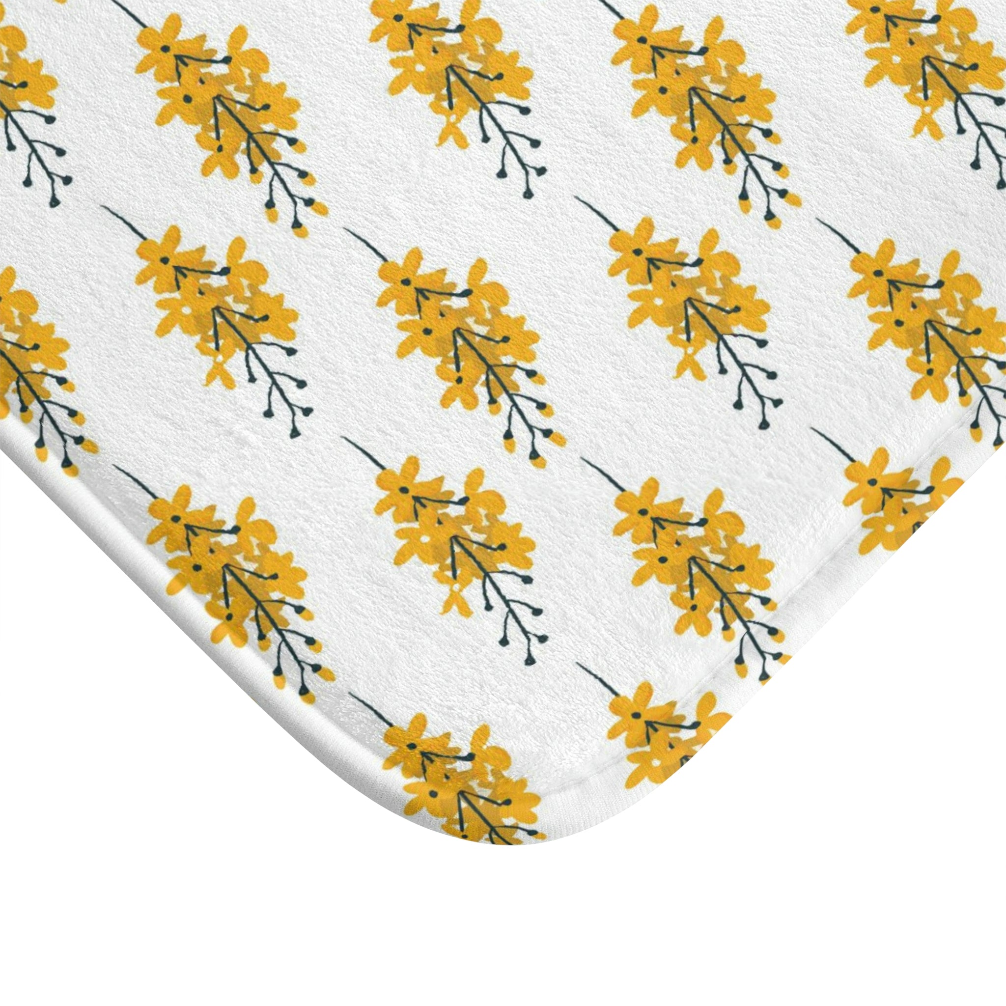 Boho Floral Bath, Kitchen Mat | Yellow, White Botanical