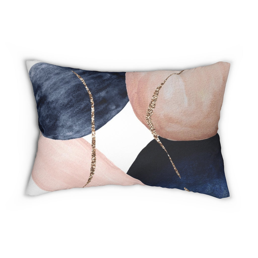 Boho Lumbar Throw Pillow | Abstract Minimalist Blush Pink Navy