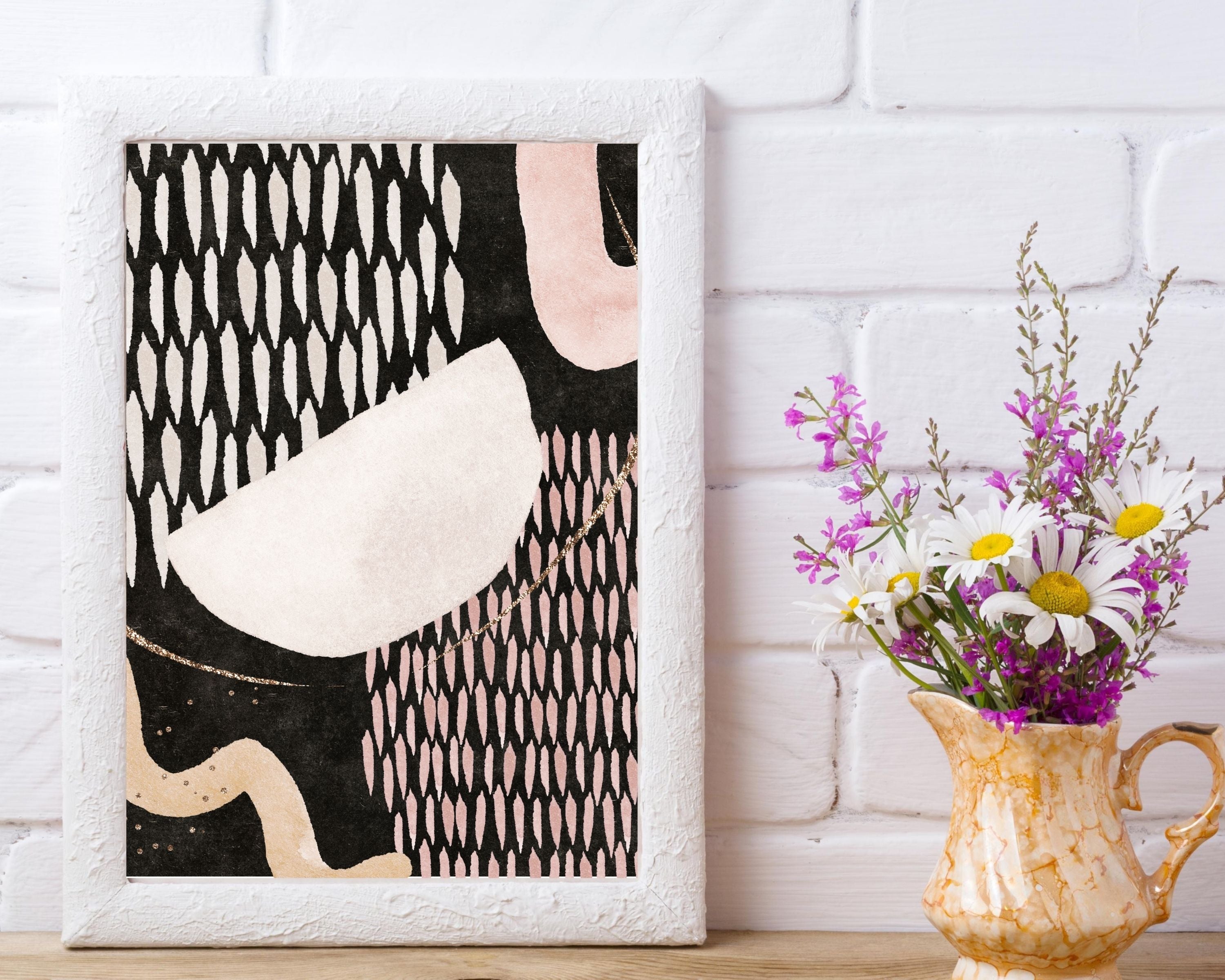 Abstract Boho Art Prints | Blush Pink Beige Black