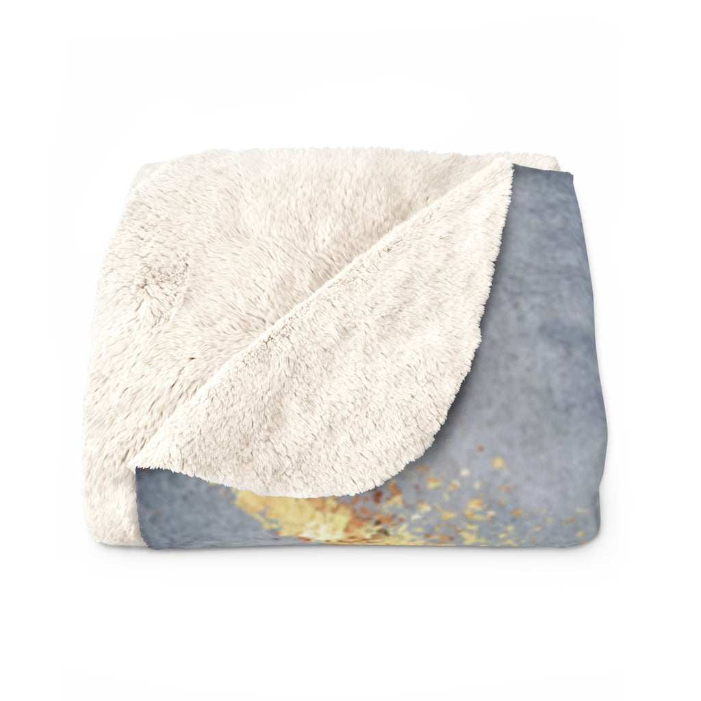 Dusty Navy Blue, Gold Color Blocks, Geometric Throw Blanket,