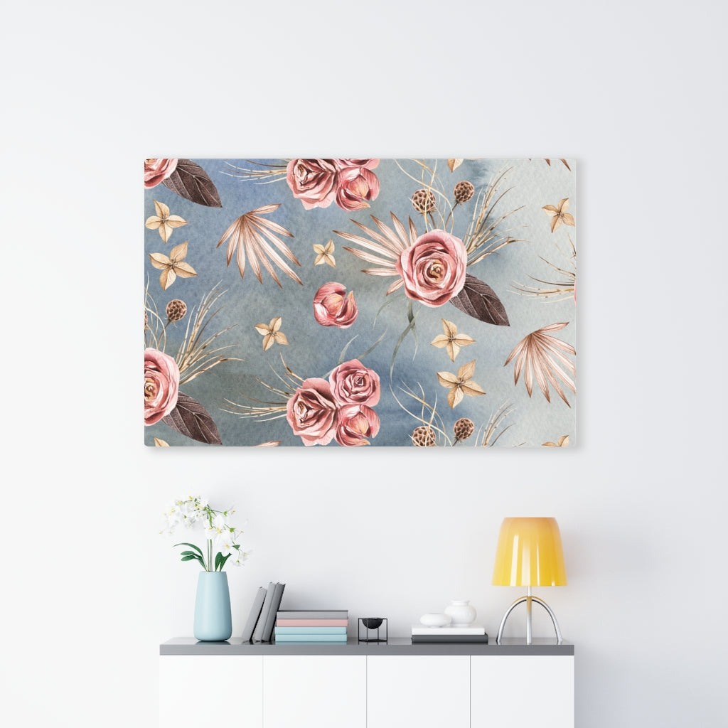 FLORAL CANVAS ART | Beige Blue Pink Roses