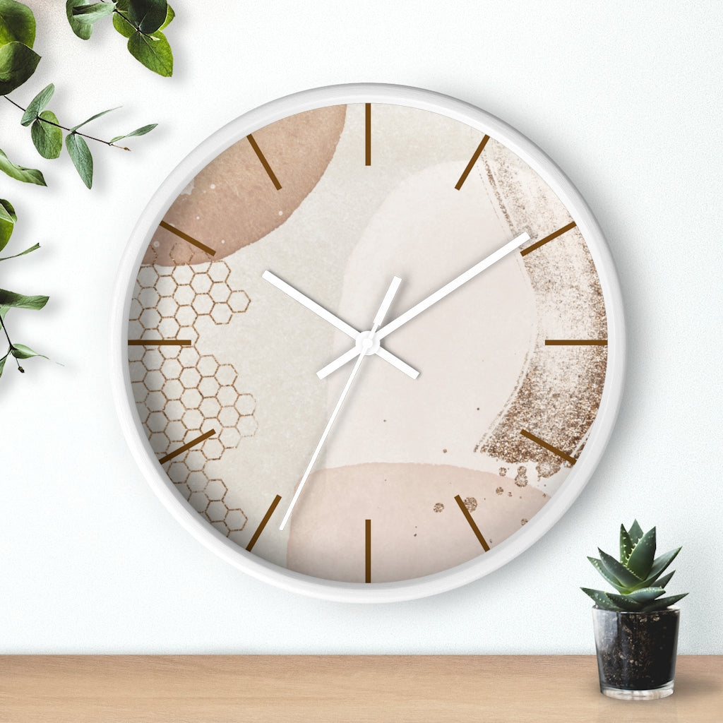 Wood, Wall Clock, Beige and Ivory 10"