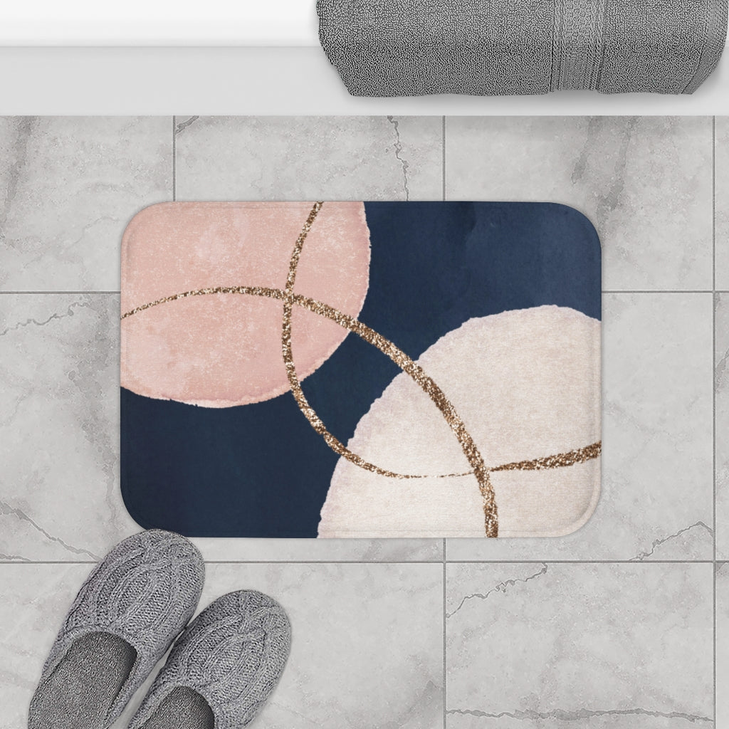 Boho Bath Mat, Navy Blush Pink and Ivory