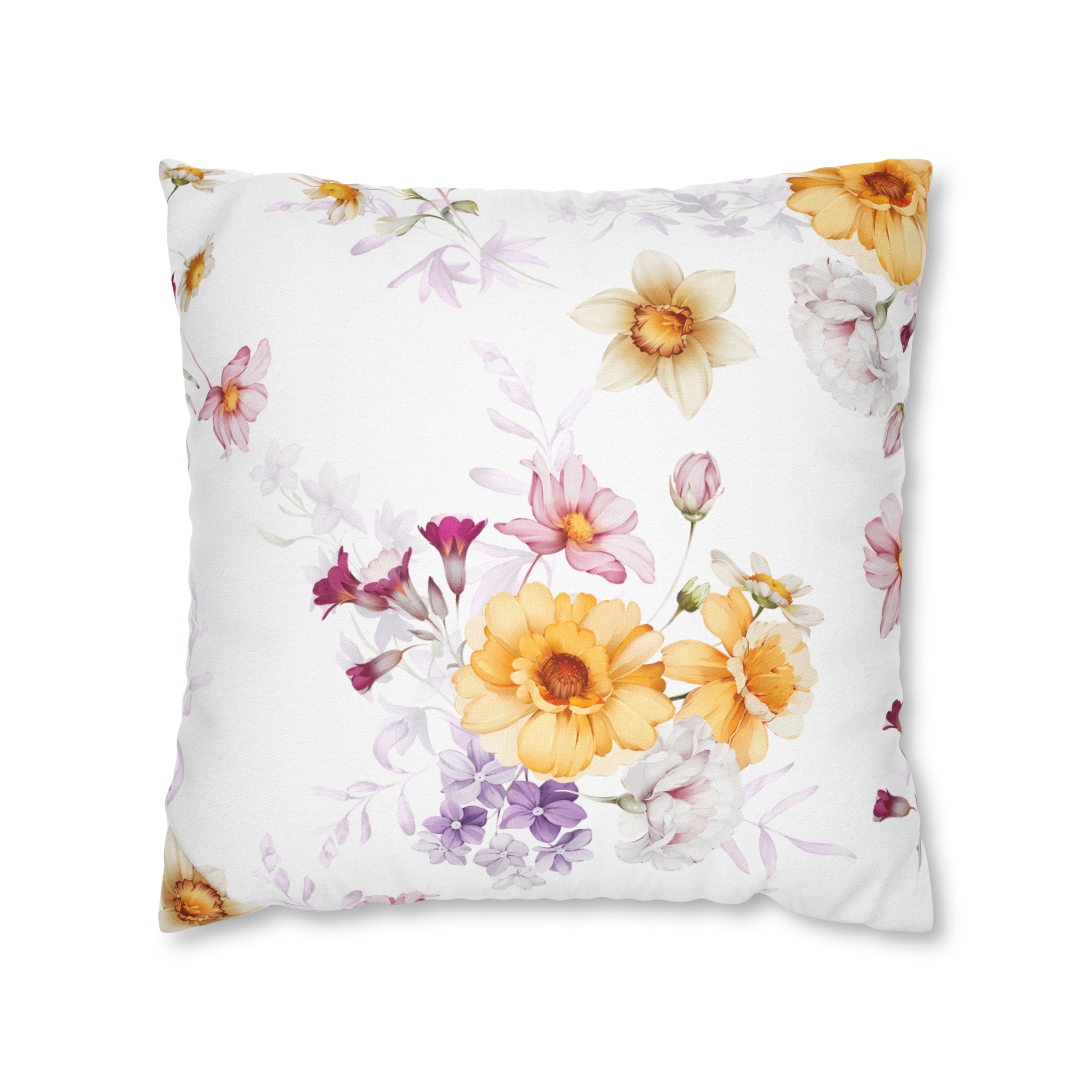 Floral Boho Pillow Cover | Spring White Yellow Pink