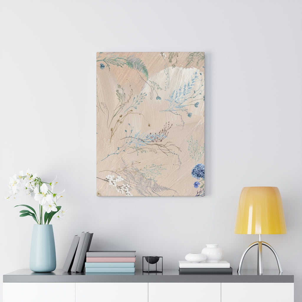 FLORAL WALL CANVAS ART | Beige Lavender Blue Delicate Flowers