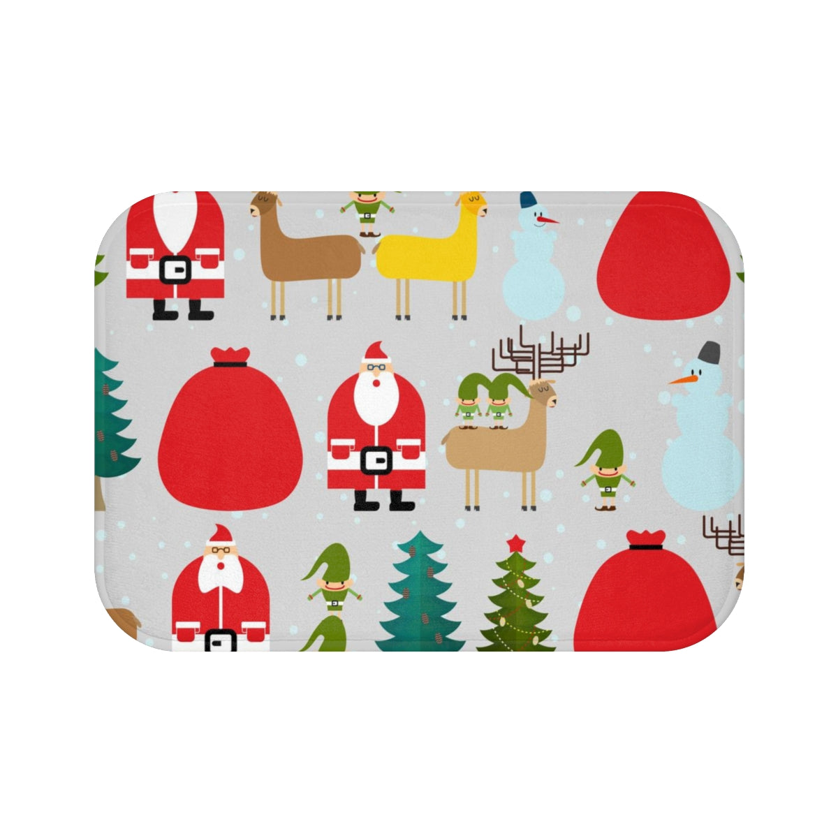 Christmas Bath Mat | Gray Christmas Trees Santa Claus