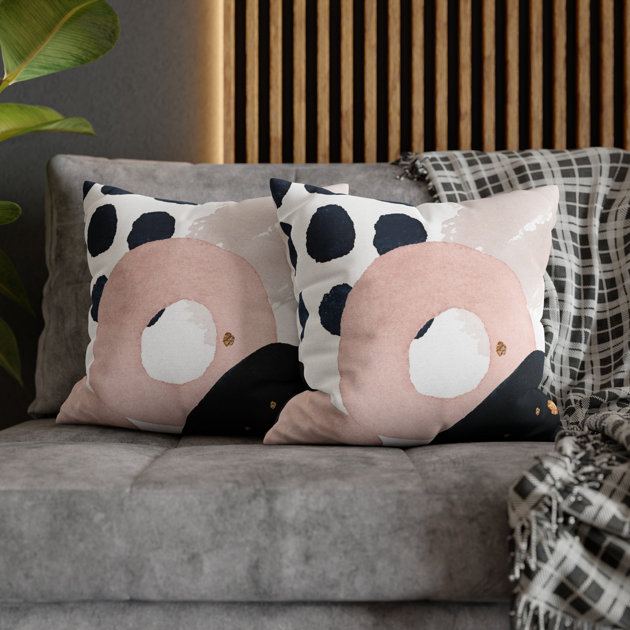Boho Pillow Cover | Abstract Navy Blue, Blush Pink White