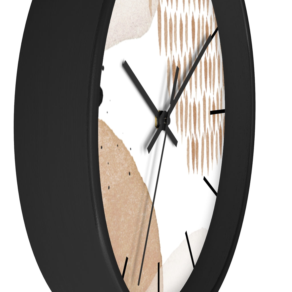 Wood, Wall Clock, Beige Black 10"