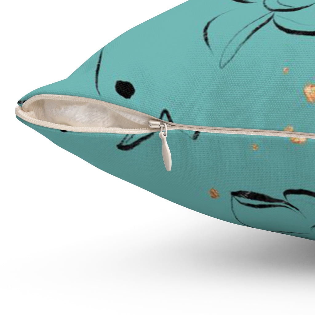 Boho Pillow Cover | Black Teal Gold | Flowers