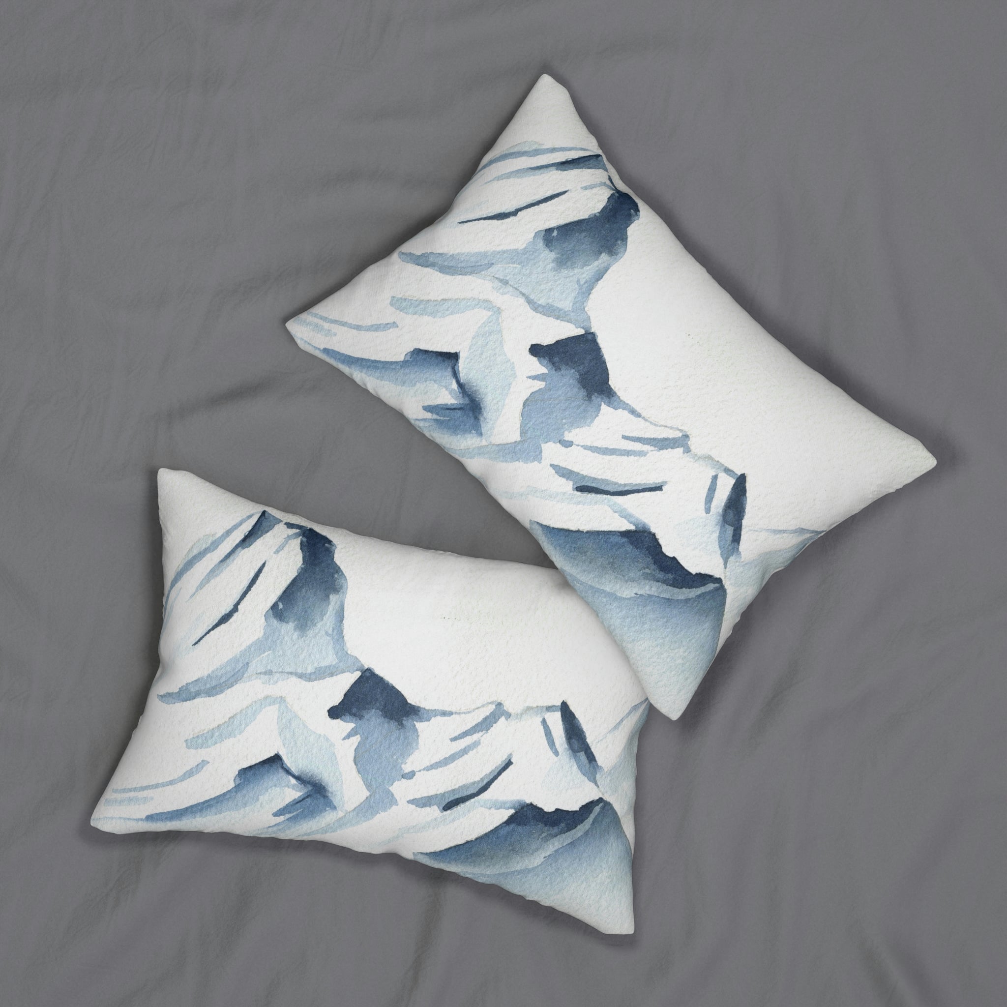 Winter Mountain Lumbar Pillow | Nature, Navy Blue White Watercolor