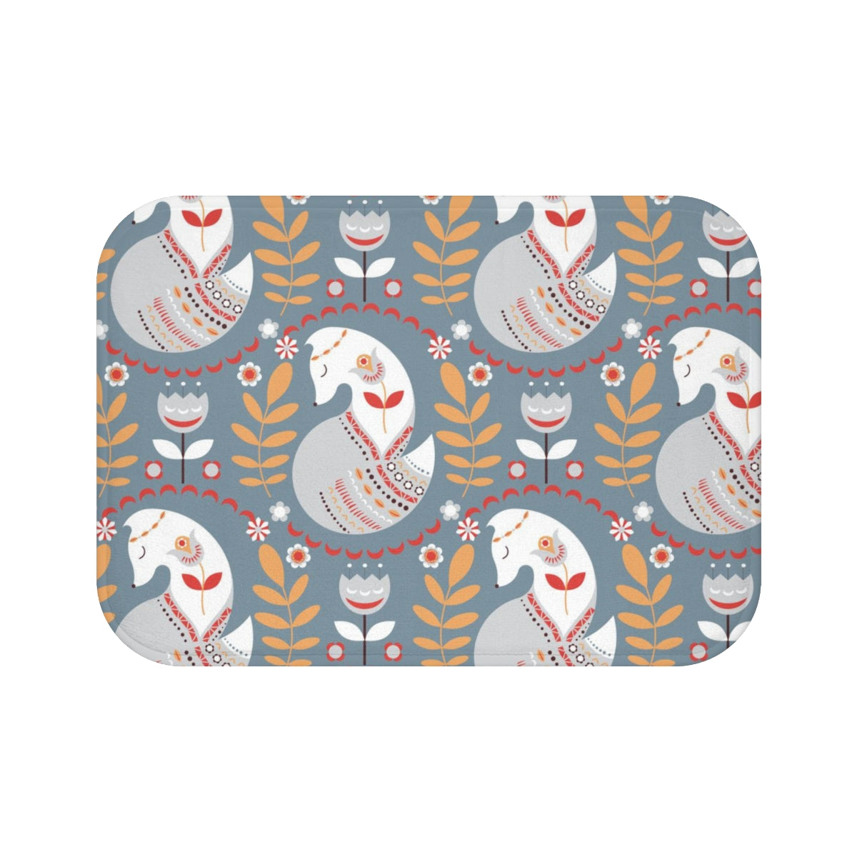 Christmas Bath Mat | Gray White Red Nordic Fox