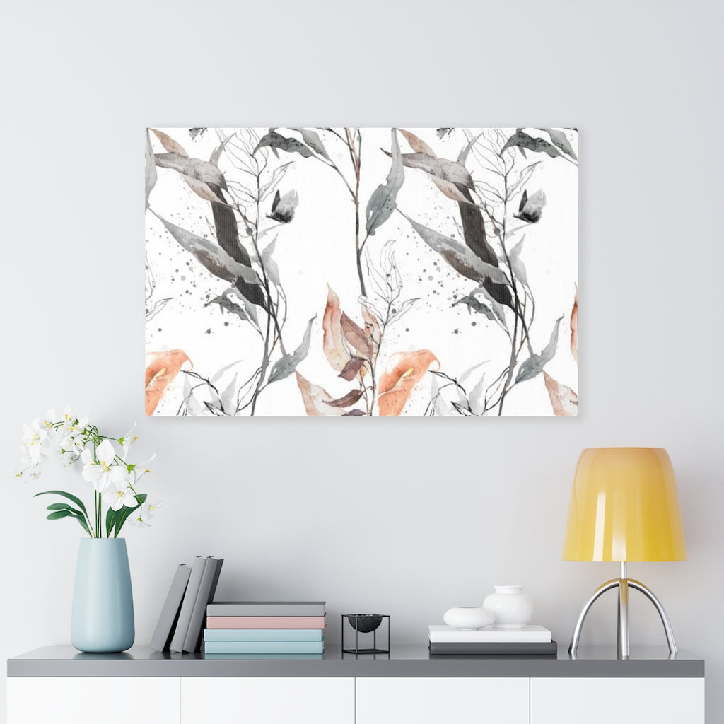 FLORAL WALL CANVAS ART | White Peach Grey