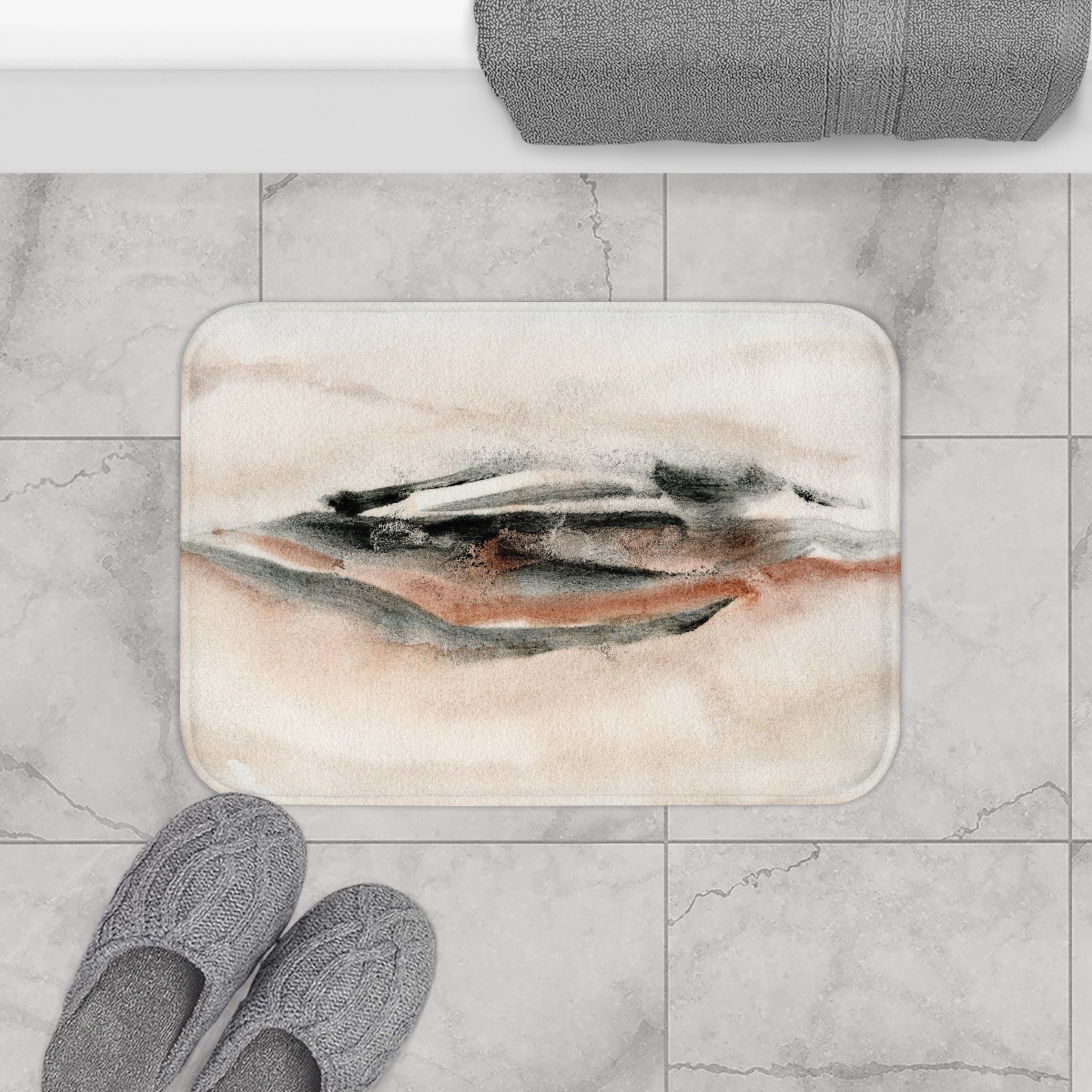 Boho Bath, Kitchen Mat, Rug | Beige Brown Black Earthy