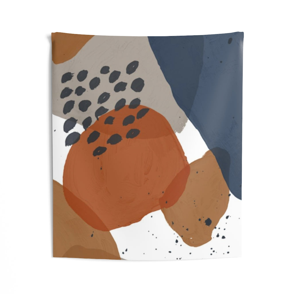Abstract Tapestry | White Navy Blue Brown Rust
